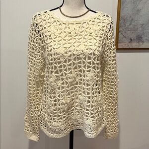 Hippie Laundry Cream Crochet Chunky Open-Knit Floral Boho Sweater size XL